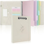 SKYDUE Clipboard Binder with Dividers,1 Inch 3 Ring Binder with Clipboard on Front for Organizer, Clipboard Folder with Pocket, Labels Office Supplies Beige