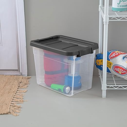 Sterilite 12-Pack Modular Stacker Box, Durable Clear Plastic Storage Bins with Latching Lids, 30 Quart - Stackable Organizing Container Boxes for Closet, Bathroom, and Office