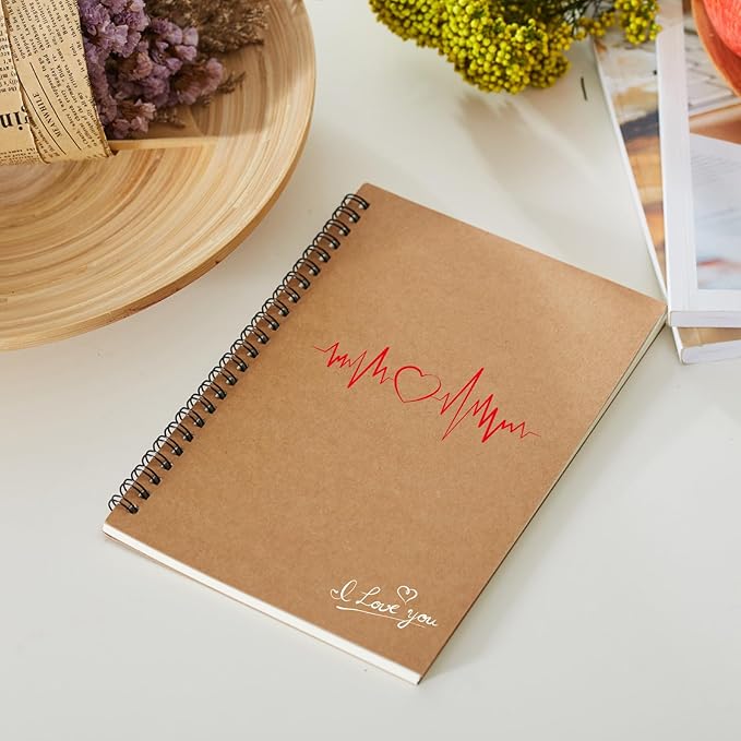 Custom Spiral Notebook - Upload Your Own Photo/Logo/Text, Set of 4 Personalized Journals, A5 Kraft Soft Cover, 120 Pages, 8.4 x 5.8 Inch, Customizable Notebooks for Gifts, Office or Business,Blue