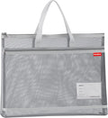 Pendancy Mesh Zipper Pouch A3 Size, Large Double Pocket Lightweight Nylon Transparent File Bag with Handle, 13x17 in Foldable Document Storage for Puzzle Project/Cross Stitch/Travel/Office (Gray)