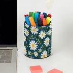 Leather Pen Holder for Desk Small Daisies Leaf Pencil Cup Desktop Organizer Makeup Brush Holders Office Supplies for Home, Kids & School