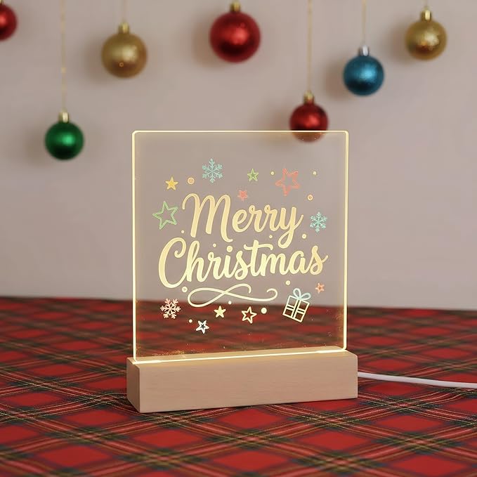 FRELWIM 5.9 x 5.9 Inch Warm LED Message Memo Note Board with Colors, Clear Acrylic Desktop Light Up Dry Erase Drawing Writing Board with Stand