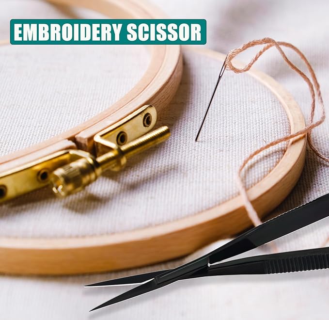 Cross Edge Spring Scissors 5 Inch straight Stainless Steel Precision Eyebrow & Eyelash Shaping & Trimming Scissor, Snips Squeeze, Embroidery, Knitting Micro Tip Craft Scissors (Black)