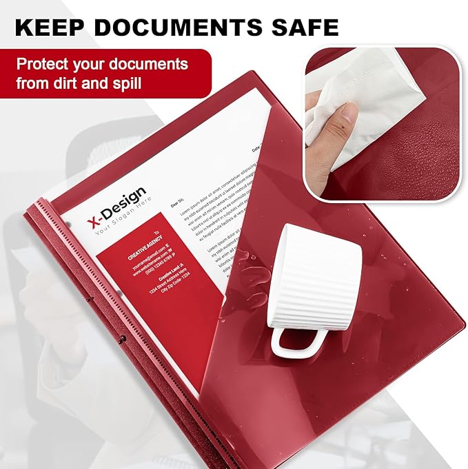 Teling 24 Pcs Clear Front Report Covers with 3 Prongs, Plastic Dark Red Presentation Folders Bulk with 3 Pockets for A4 and Letter Size Paper, 90 Sheet Capacity, Document Covers for School Business