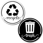 Strong Trash and Recycle Magnets, 3.5" Recycle Magnet for Trash Can, Magnetic Recycling Stickers for Kitchen Garbage Can and Recycling Bins with 4 Adhesive Stickers, Made in USA, White & Black 2 Pcs