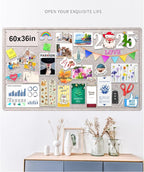 Large Bulletin Board, Foldable 60x36 Inches Cork Board Alternative, Large Felt Board Decorative Pin Board for Wall, Foldable Photo Board Self-Adhesive Vision Board with 36 Pushpins Light Khaki
