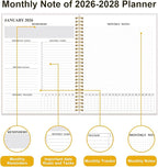 2026-2028 Monthly Planner, Three Years Calendar from January 2026 - December 2028 with Spiral Binding, Inner Pocket, Elastic Closure, 38 Month Planner for Home | School | Office, 8.5" x 11", Black