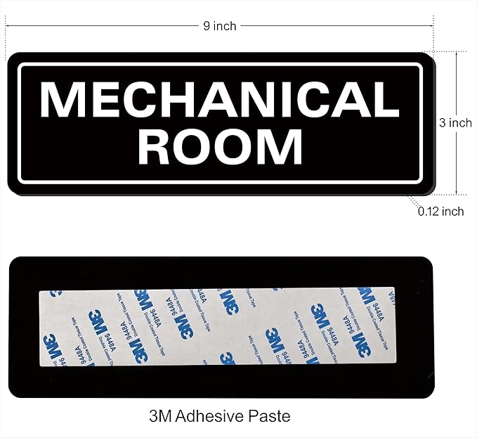 Mechanical Room Sign – Equipment Room Sign, Premium Durable Acrylic Material, Super Strong Self-Adhesive, Quick Installation, Suitable For Home And Business (9 × 3 Inches, Black)