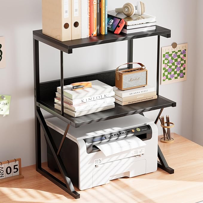 aboxoo Printer Stand for Desk, Desktop Printer Shelf Large 3-Tier Multi-Purpose Office Organization Shelves for Home Office, Black