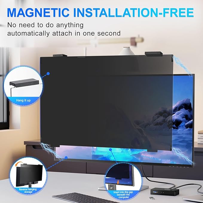 GUDTEKE Magnetic 23.6 Inch Privacy Screen for Computer Monitor 16:9 Aspect Ratio, Hanging Removable Anti-Blue/Glare Protector Film, Anti Spy Desktop Security Private Filter 23.6in