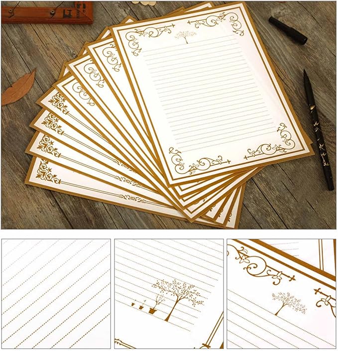 8 Pcs Vintage Letter Papers Set Printable Writing Paper Lined for Wedding Invitation Greeting Love Letters with Envelopes for Girls Women Men Stationary