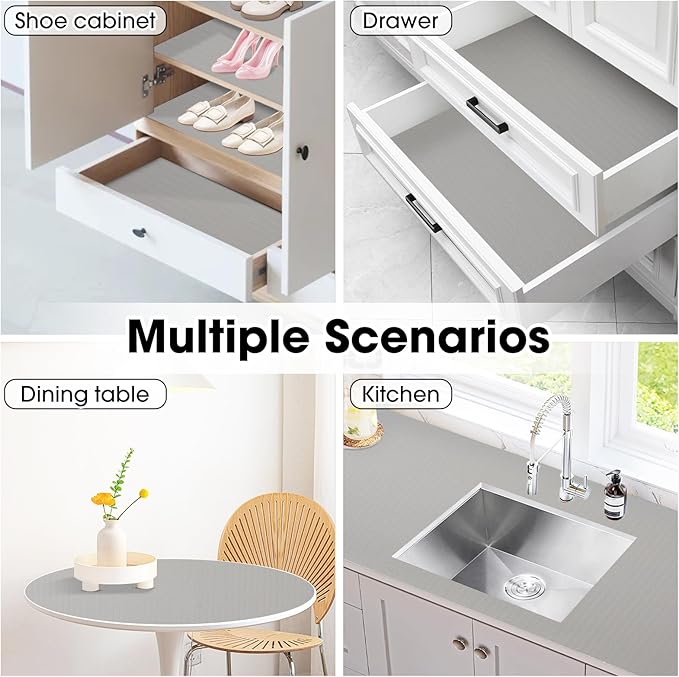 ALIUNI Drawer and Shelf Liner, Non-Slip Kitchen Cabinet Liners Non-Adhesive Thick Strong Grip Waterproof Washable Mats Protect Dresser Shelves Cupboard Bathroom Cabinets, Light Gray, 12 in X 30 FT