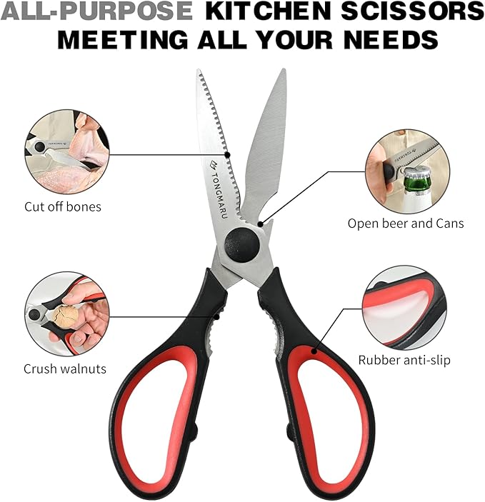 Kitchen Cooking Shears Heavy Duty Kitchen Scissor with, Detachable, All Purpose Scissors, Dishwasher Safe Scissors, Serrated Blades, Nutcracker and Bottle Opener function included (1 Pack)