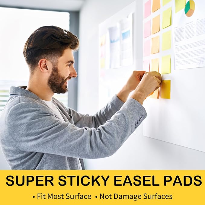 COIDEA Sticky Easel Pad, 25 in x 30 in, Large Sticky Notes for Wall, Super Sticky Easel Paper, Self Stick Flip Chart Paper for Teachers and Office, White, 30 Sheets/Pad, 4 Pad Total