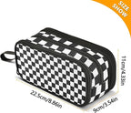 BOENLE Black White Checkered Pencil Case Box Boys Girls Large Pencil Pouch Zipper Compartments Big Capacity Stationery Pen Bag Organizer for Kids Teens Adults School