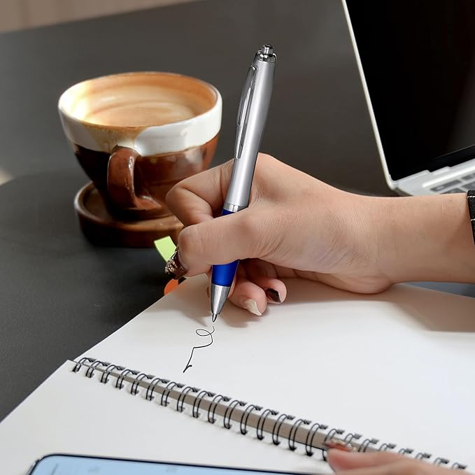 DISCOUNT PROMOS Ballpoint Pens With Rubber Grip, 10 pack, Black Ink Writing Pens in Bulk, Blue