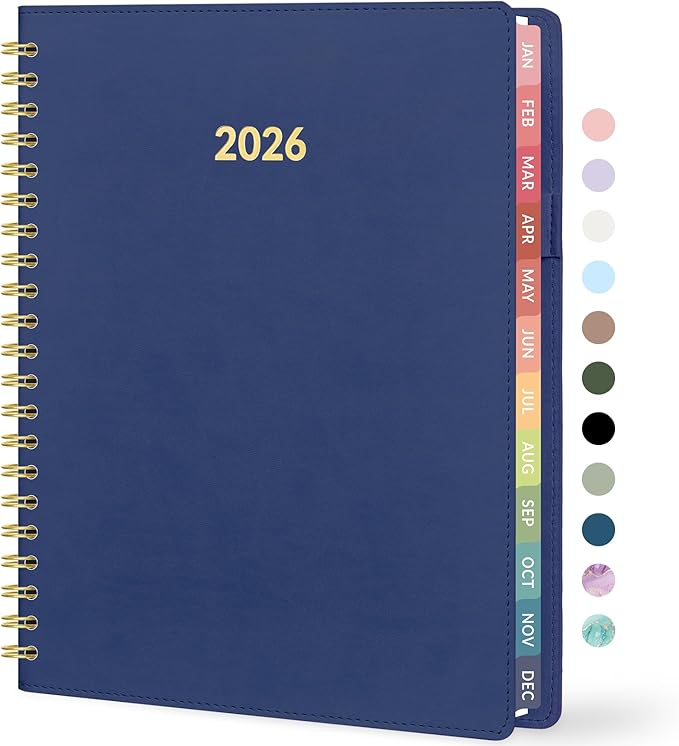 Forvencer 2026 Planner Weekly and Monthly, Jan 2026 -Dec 2026, Vegan Leather Cover Calendar Planner, 8.5" x 11" Agenda with Color Tabs, Inner Pocket, Spiral, 2026 Planner for Office School Supplies