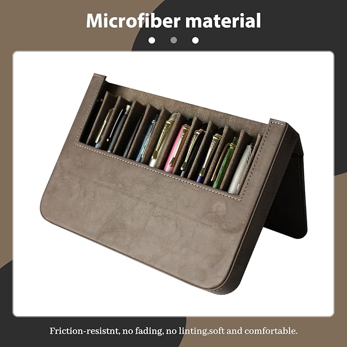 MIVLXLX PU Leather 12 Fountain Pen/Pencil Tray Case Organizer, Fashion Design, Handmade, Magnetic Closure with Drawer, Christmas Gift for Man/Woman/Office, 12 Slots(gray)