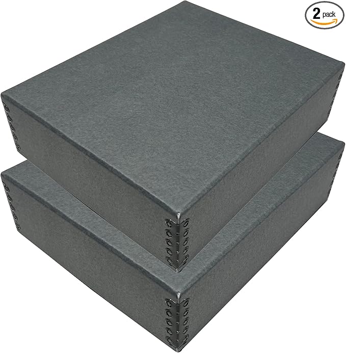 Lineco Museum Archival Storage Box, 8.75x10.75x3 in. Drop Front Design. Acid-Free with Metal Edge. Organize Photos, Pictures, Prints, Documents, Crafts, DIY. Gray, 2 Pack
