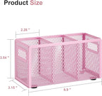 Marbrasse Mesh Pen Holder for Desk,Pencil Holder Desk Organizer 3 Adjustable Compartments,Pencil Cup with Handle Perfect for Classroom, Office, Home,Makeup,Art (Pink)