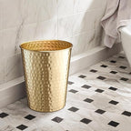 Monarch Abode Metal Bathroom Trash Can – Waste Basket for Bedroom, Office Desk, & Dorm, Hand Hammered, Durable Decorative Brushed Gold Small Trash Can Bathroom Garbage Bin Wastebasket