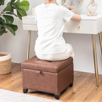 Asense 17 Inch Storage Ottoman Foot Rest,Square Faux Leather Foot Stool,Small Ottoman with Storage,Padded Seat for Entryway,Living Room,Bedroom,Couch,Under Desk,Rust Brown