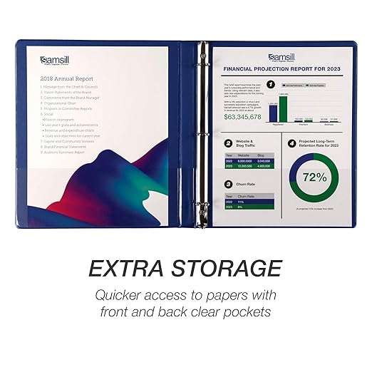 Samsill 0.5 Inch 3 Ring Binders, Made in USA, Economy Round Ring, Clear View Cover, 100 Sheet Capacity - for School, Home, Office - Blue, 12 Pack