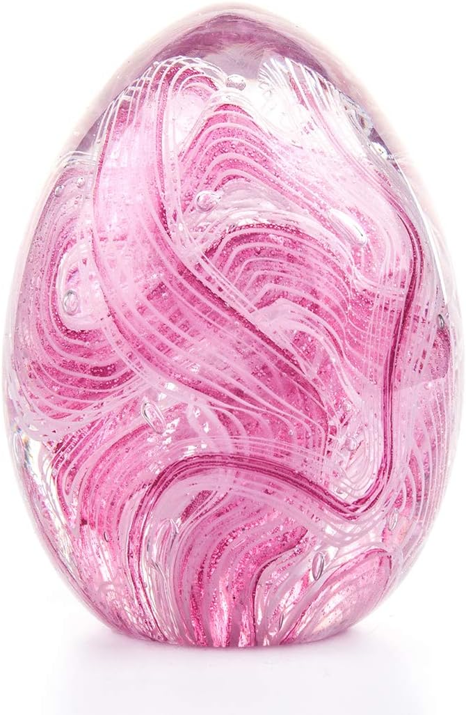 QFkris Crystal Blessings Paperweight Easter Eggs 3.4" Blown Glass Art Figurine Collectibles Desk Decor (Pink)