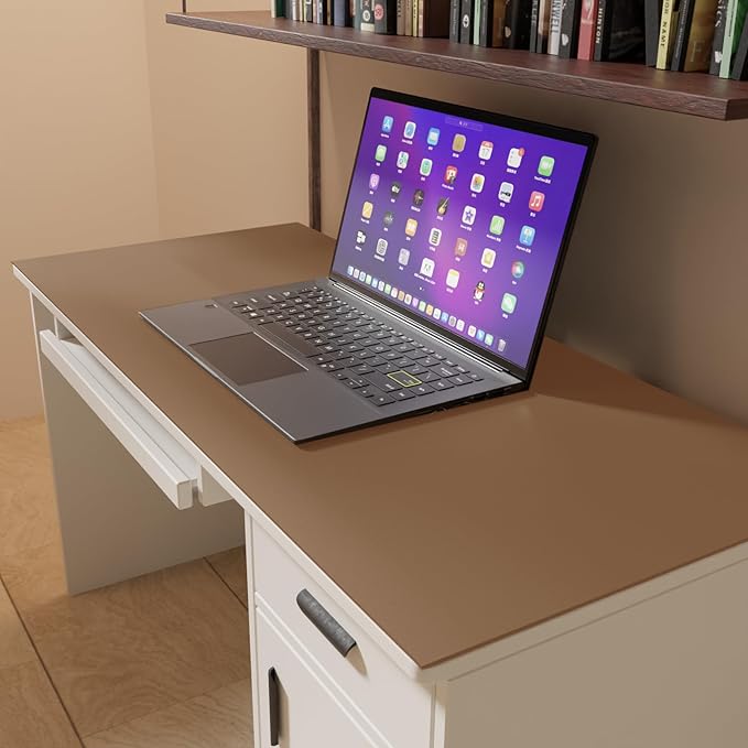 Zinkooat Leather Table Cover,1.8mm Thick,24x48 Inch Desk Cover,Large Desk Mat,Table Protector,Table Cover Protector,Desk Protector,Table Pad(Mud Color+Champagne Gold,24x48)