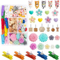 72PCS Push Pins Cute Cat Thumb Tacks Decorative Push Pins Wood Pin Board Tacks Assorted Colors Flower Push Pin Clips for Cork Board Wall Cubicle Accessories for Home Office Cute Desk Accessories