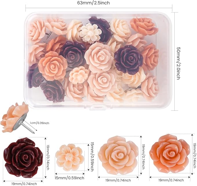 Seven YJ.Push Pins 24 Pcs,Decorative ThumbTacks for CorkBoard,Feature Wall, Office Organization or Home
