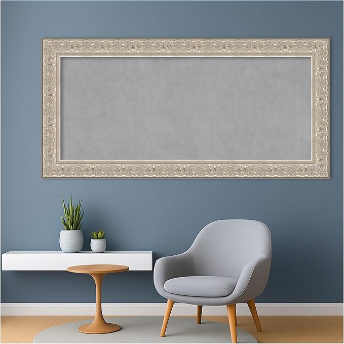 Amanti Art Silver Framed Magnetic Board 27x55 Oversize Vision Board for use with Magnets, 100% Metal Sheet to Display Items as Office Decor or for Home Organization in mudroom, Kitchen or Kids Room