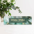 Custom Name Plate for Desk, Desk Name Plate Personalized, Office Decor for Women Men, Acrylic Desktop Accessories, Office Gifts for Coworkers Boss Teacher, Employee Appreciation Gifts (Green/Gold)