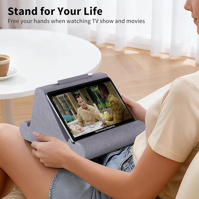 CreaDream Tablet Pillow Stand, Soft Pillow Pad for Lap, Tablet Holder Dock for Bed with 3 Viewing Angles, Pocket, Stylus Mount, Compatible with iPad Pro 13, 10.5, 9.7 Air, Mini, Galaxy Tab, E-Reader