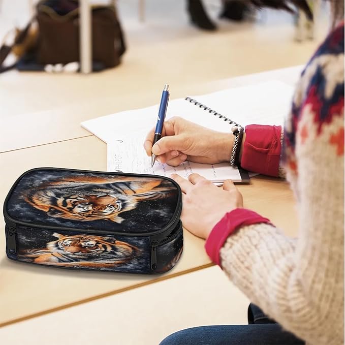 Pardick Pencil Case，3D Tiger Big Capacity Pencil Pouch Coin Pouch Stationery Organizer For Teen School