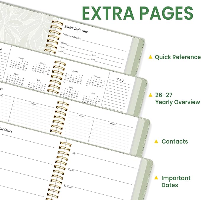 2026 Planner, Annecy Weekly ＆ Monthly Planner 2026, Jan. 2026 – Dec. 2026, 9" x 11" Monthly Agenda Planner with Tabs, Vegan Leather Cover, Spiral Binding, Double-sided Pocket, Bookmark, Green
