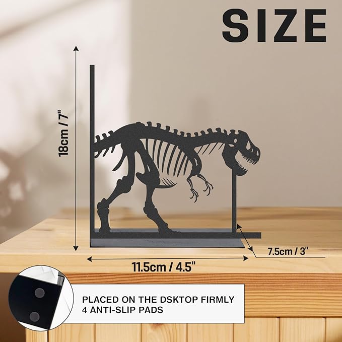 Personalized Name Book Ends Metal, Heavy Duty Bookends for Shelves Decorative, Dinosaur Non-Slip Book Stopper, Home Office Desk Modern Bookshelf Decor, Gifts for Readers Color02