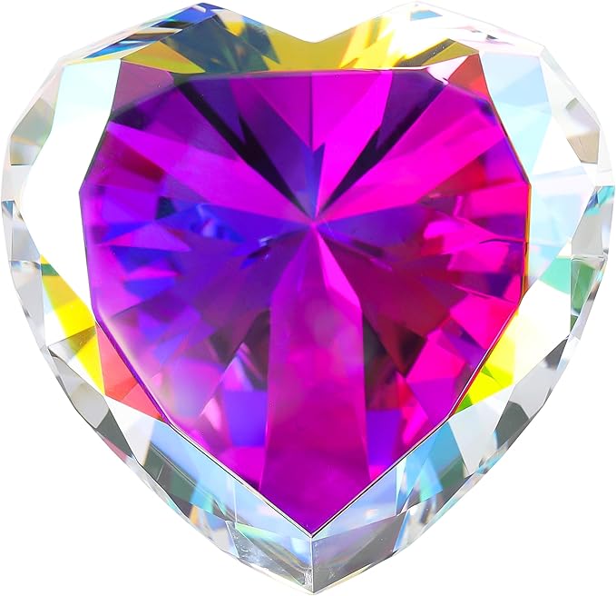 AB COLOR Crystal Diamonds Paper Weights with Gift Box, 80mm Heart Shape Real Crystal Diamond Glass Gems Paperweight, Big Diamonds Birthday Anniversary Women Her Valentine's Day Gift