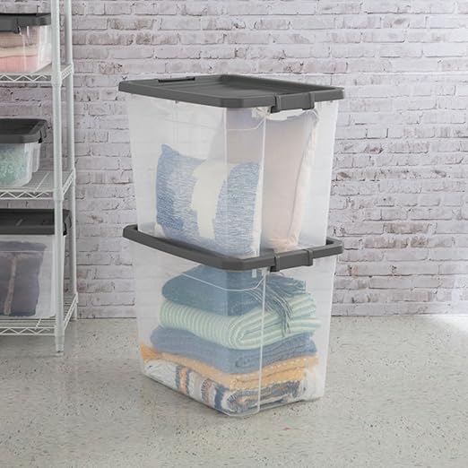 Sterilite 8-Pack Modular Stacker Box, Durable Clear Plastic Storage Bins with Latching Lids, 108 Quart - Stackable Organizing Container Boxes for Closet, Bathroom, and Office