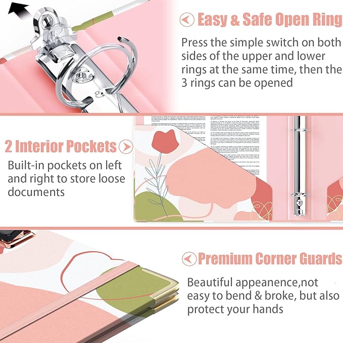 Lateefah 3 Ring Binder, 1 Inch Binder Organizer for Letter Size(8.5'' x 11'') with 5-Tab Dividers and Pockets, File Folders with Low Profile Clipboard for Office, School Supplies