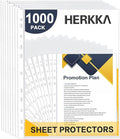 Sheet Protectors, HERKKA 1000 Pack Heavy Duty Clear Plastic Page Protectors Sheet Reinforced 11-Hole Fit for 3 Ring Binder Fits Standard 8.5 x 11 Paper, 9.25 x 11.25 Top Loaded, Acid Free