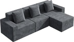 WLIVE 110'' Boneless Couch for Living Room, Modular Sectional Sofa, Cloud Memory Foam Couch L Shape with Chaise, Grey
