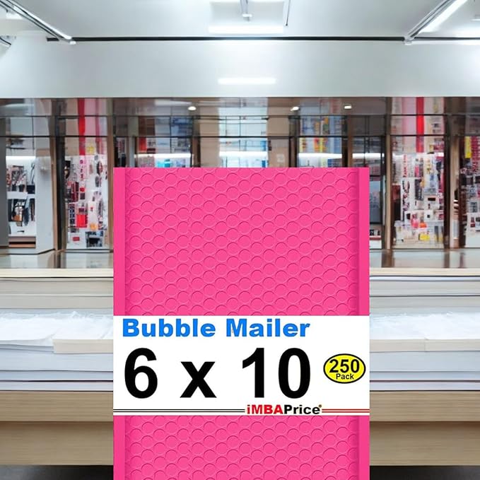 iMBAPrice 6x10 Inch Hot Pink Bubble Mailers #0 – 250 Pack Self-Seal Padded Envelopes, Waterproof Bubble Shipping Bags for Small Business, Mailing & Packaging