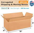 Medium Shipping & Moving Boxes 18x8x6 inches (10-Pack) - Extra Strength 200 lb vs Regular - Corrugated Packing Boxes for USPS/UPS/FEDEX - Cardboard Box for Moving - Carton Box by IDL Packaging