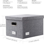 PRANDOM File Organizer Box - Set of 2 Collapsible Decorative Linen Filing Storage Hanging File Folders with Lids Office Cabinet Letter/Legal Size Grey (17x14x11.2 inch)