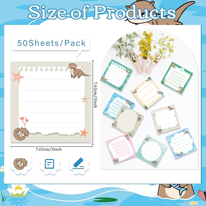 Lovarywow Otter Sticky Notes Gifts, 9 Pack Cute Sea Otter Notepads 3x3 Inch Gifts for Coworkers Students, Ocean Animals Post Memo Pads Office School Supplies for Men Women (450 Sheets)