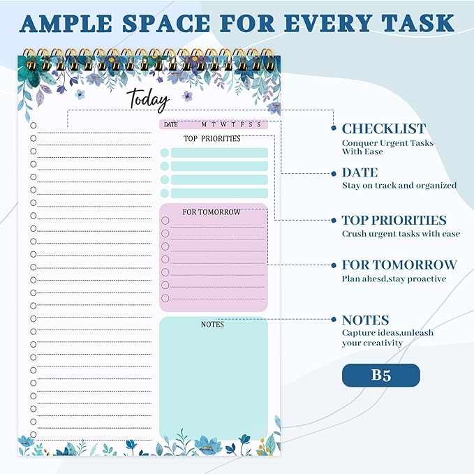 Thboxes 60 Pages To Do List Notepad, 6.7” X 9.8” To Do List Notebook Tear Off for Work Woman & Man Task Planner Notebook for Office School Task Checklist Pad Blue
