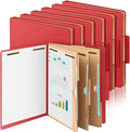 12 Pcs Classification Folders Letter Size 3 Pocket Dividers Employee File Folder with 2 Prongs Fasteners, 2 in Expansion Heavy Duty Pressboard File Holder for School Office Medical Document(Red)
