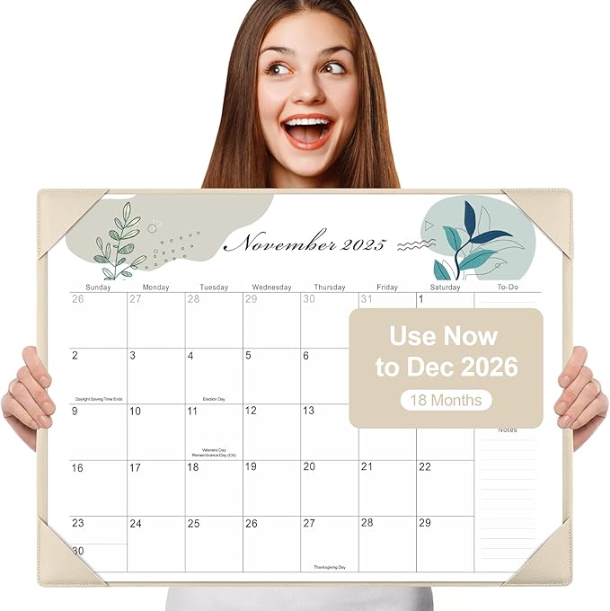 Gannyfer Large Desk Calendar 2025-2026 with Desktop Mat,22" x 17" Desktop Pad Calendar, 18 Month Table Calendar from July 2025 to Dec 2026, Office Supplies Perfect for Home School and Office - Gray