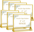 PPH-Sisy Clear Acrylic Sign Holder 6x 4 Horizontal Double Sided Gold Frame Display Stand Table Flyer Holder for Wedding Table Number Menu Holder (6pcs)
